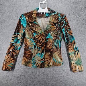 Vintage 70S Disco Shiny Top Blazer Women's Small Clara‎ S. w Floral Print